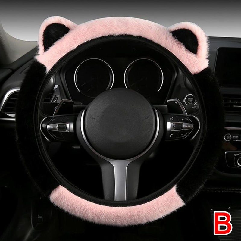 Cute cartoon cat ear steering wheel cover, warm and non-slip.
